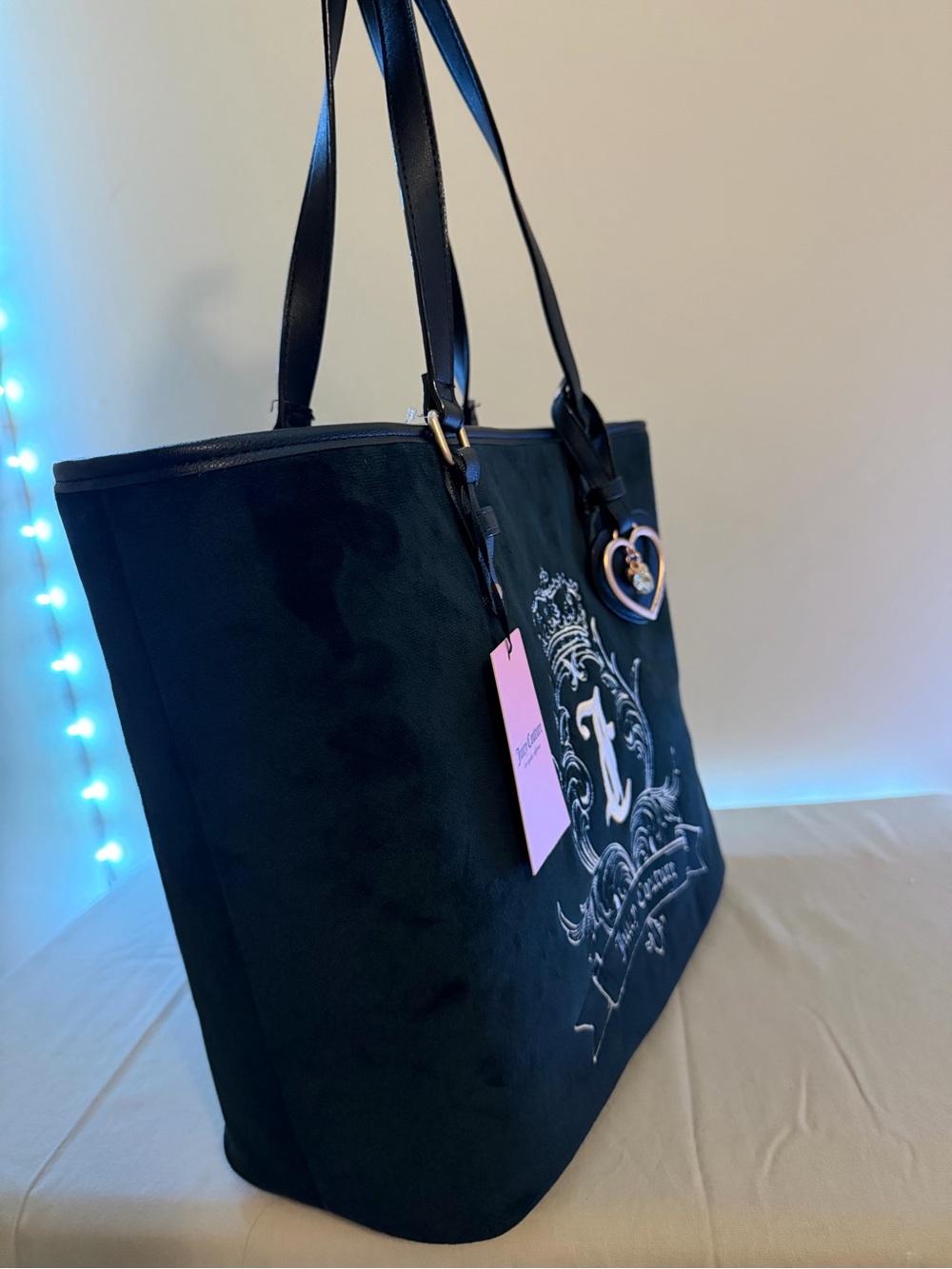 Juicy Couture Black Tote Bag with Heart Charm - Picture 3 of 4